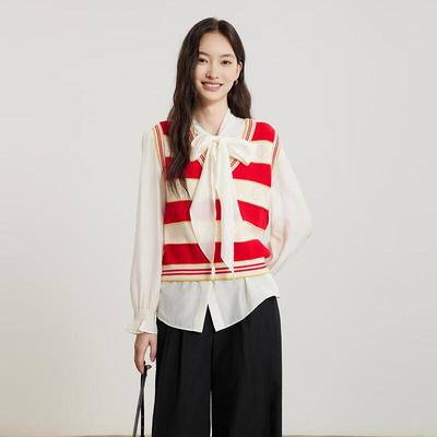 Gejin Women's Elegant Striped Knit Vest