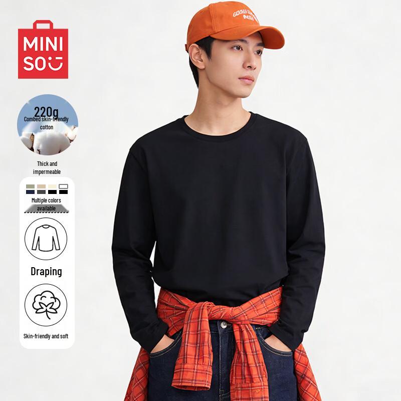 MINISO Men s Heavyweight Pure Cotton Long Sleeve T-Shirt L