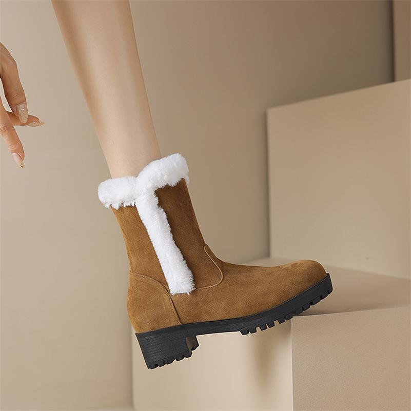 Dámské kotníkové boty Kulatá špička Silný střední podpatek Platforma Sněhule Stručné Krátké boty Dámská módní obuv Zimní Khaki 43