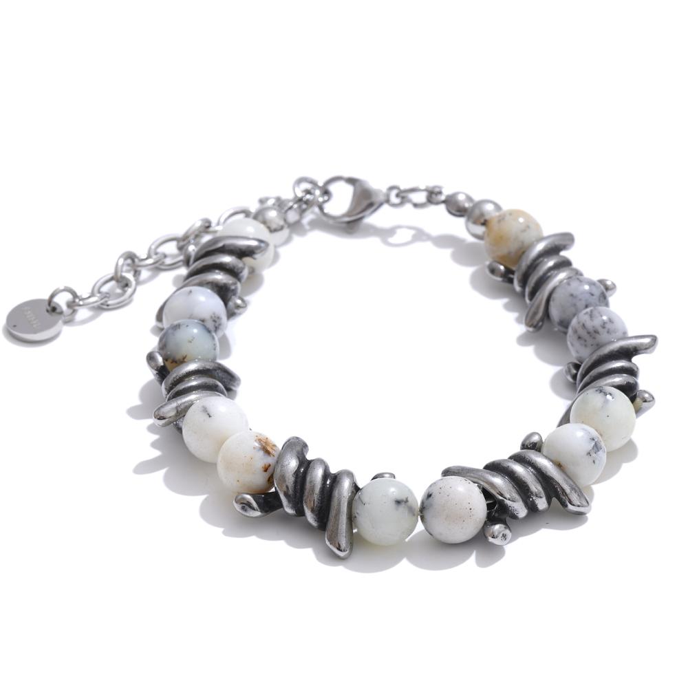 Yhpup 2025 Natural Jade Tiger Stone Chain Men Bracelet Bangle Stainless Steel Fashion Charm Handmade Jewelry Accessories