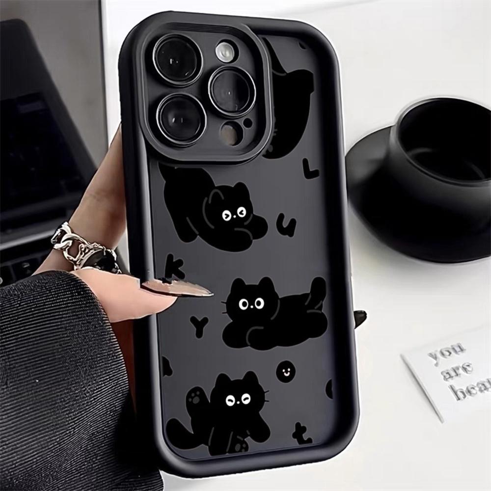 LZ11 cat Cute art design Silicone Phone Case for iPhone 11 13 14 15 16 Pro Max 7 8 16 Plus 12 mini XS Max XR Shockproof Back Cover