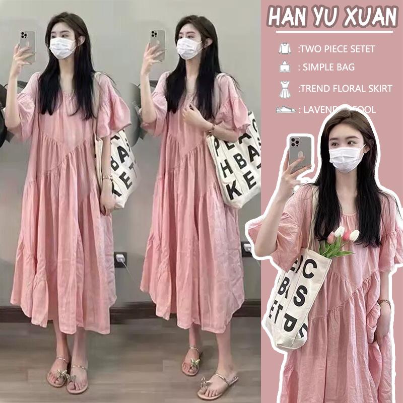 Elegant Pink Fairy Maternity Dress - Summer Plus Size, Slimming & Tummy Concealing for Women 2026 M