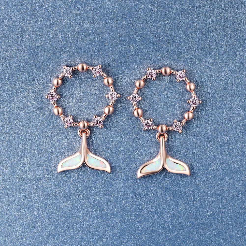 

Inlaid Purple Diamond Blue Fish Tail Earrings