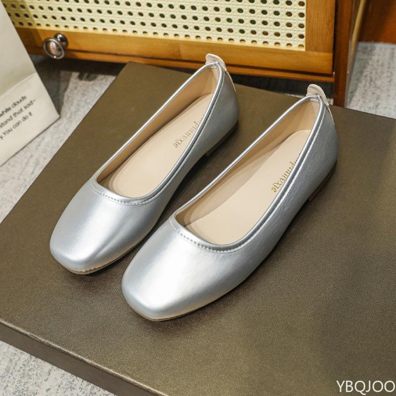 Women's Genuine Leather Low-heel Solid Color Shoes Round Toe Flat Bottom Shallow Single Shoe Casual Versatile Loafers Mujer