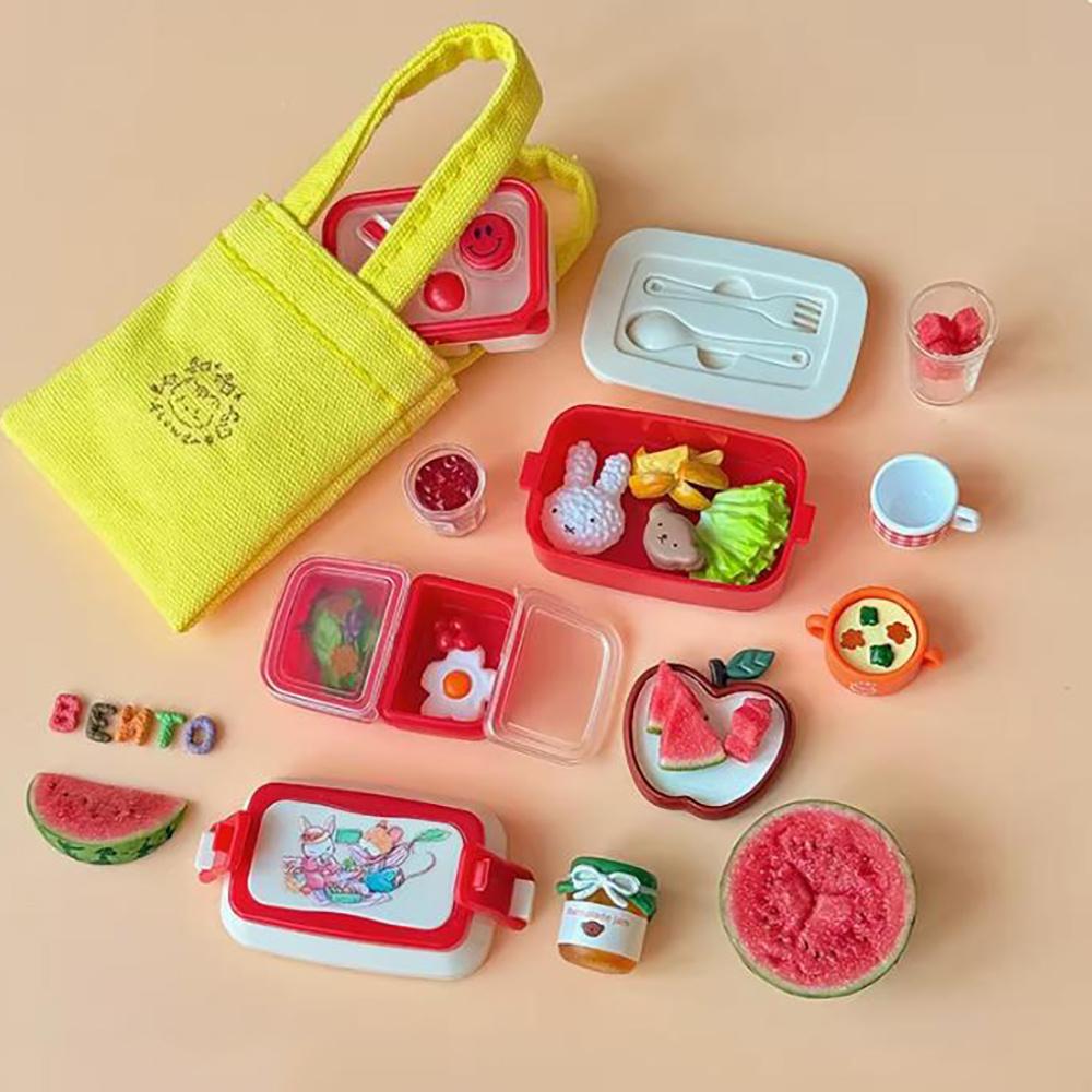 Mini Lunch Box Cute Smile Bneto Dollhouse Home Decorations Mini Food Storage Box Pretend Play Kiitchen Toy Accessories ONLY Box