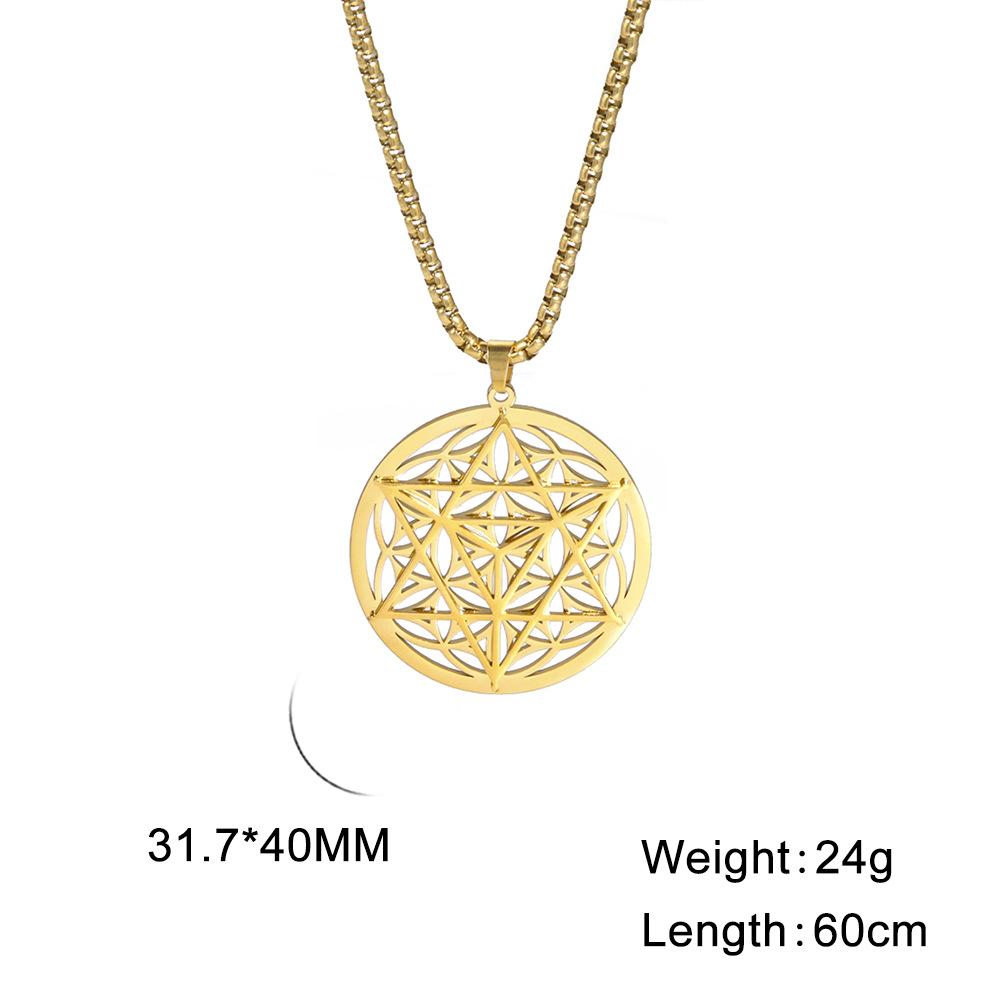 Fashion Titanium Steel Hollow Out Hexagram Pendant Necklace Trendy Round Pendant Jewelry