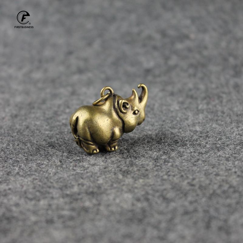 Handmade Pure Copper Cute Rhinoceros Miniatures Figurines Solid Vintage Brass Rhino Ornaments Tea Pets Desktop Decorations Craft