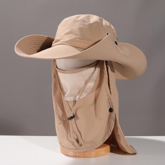 Summer Bucket Hat, Breathable Quick-Dry Fisherman Hat with Detachable Face Neck Guard, Adjustable Drawstring Sun Protection Hat for Outdoor Gardening