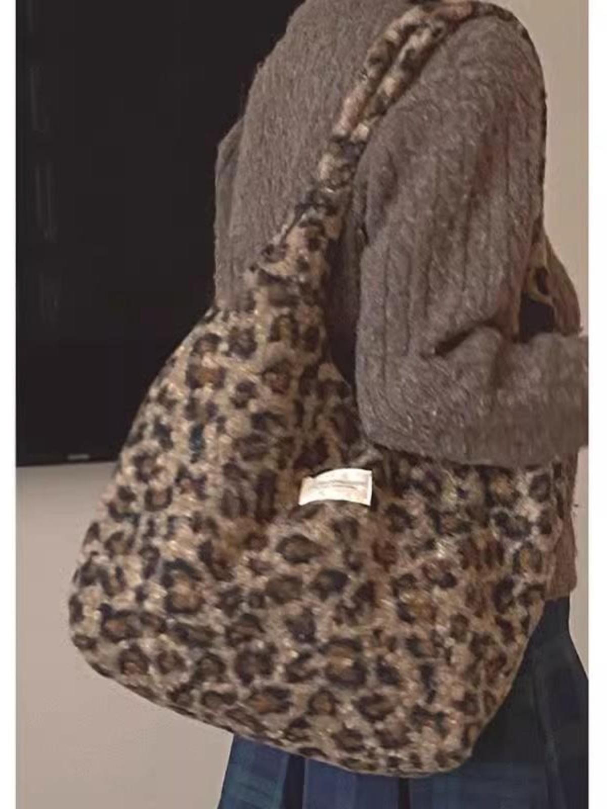 

Осенне-зимняя сумка-тоут с леопардовым принтом в стиле ретро для женщин 2024 года, большая вместительная сумка через плечо для поездок подмышкой