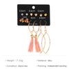 6 Pairs Women Fashion Style Love Shape Rose Tassel Earrings Suit