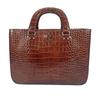 New York Croco Embossed Handbag Leather Brown Women Used