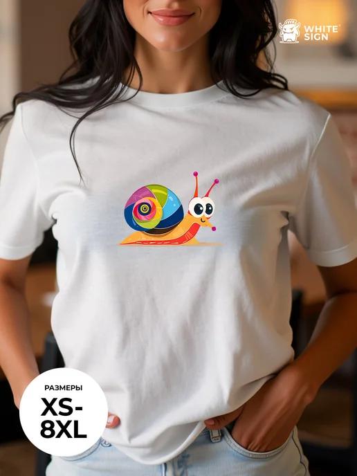 Straight-cut cotton summer T-shirt with Snail on the Go print 3XL