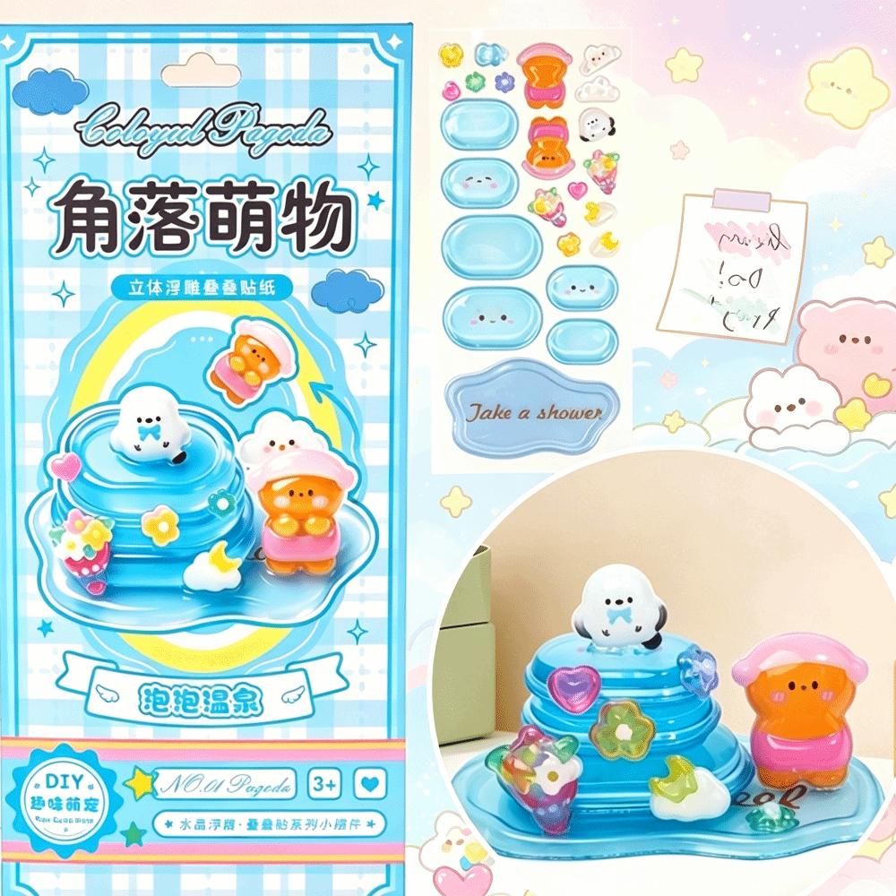 Funny 3D Crystal Stackable Stickers Multifunctional Reusable DIY Decals Self-Adhesive Cute Cartoon Embossed Decals Children