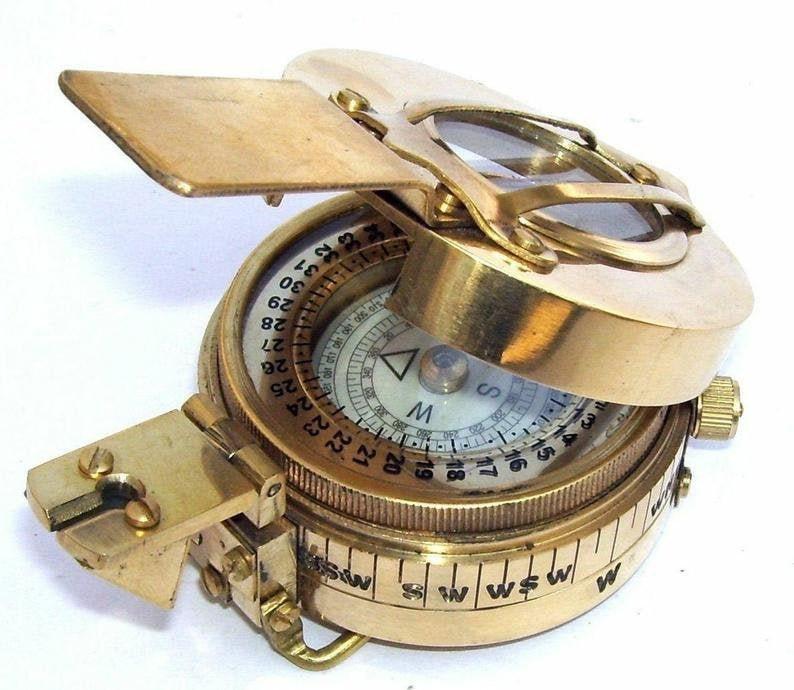 Massiv mässing Brittisk prismatisk ingenjörs WW2 kompassreplika | Antik nautisk Brittisk prismatisk militär vintage fickkompass | Bästa gåvan