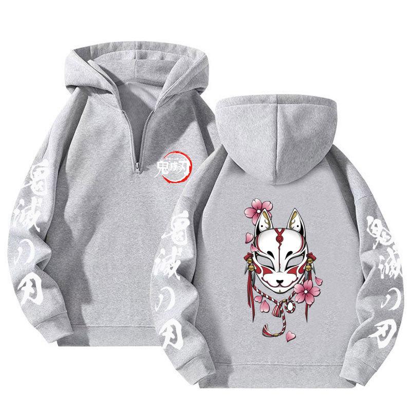 Japonské Anime Demon Slayer Mikiny s polovičným zipsom Harajuku Manga Grafické Pulóvre Bežné s kapucňou Streetwear Mikiny