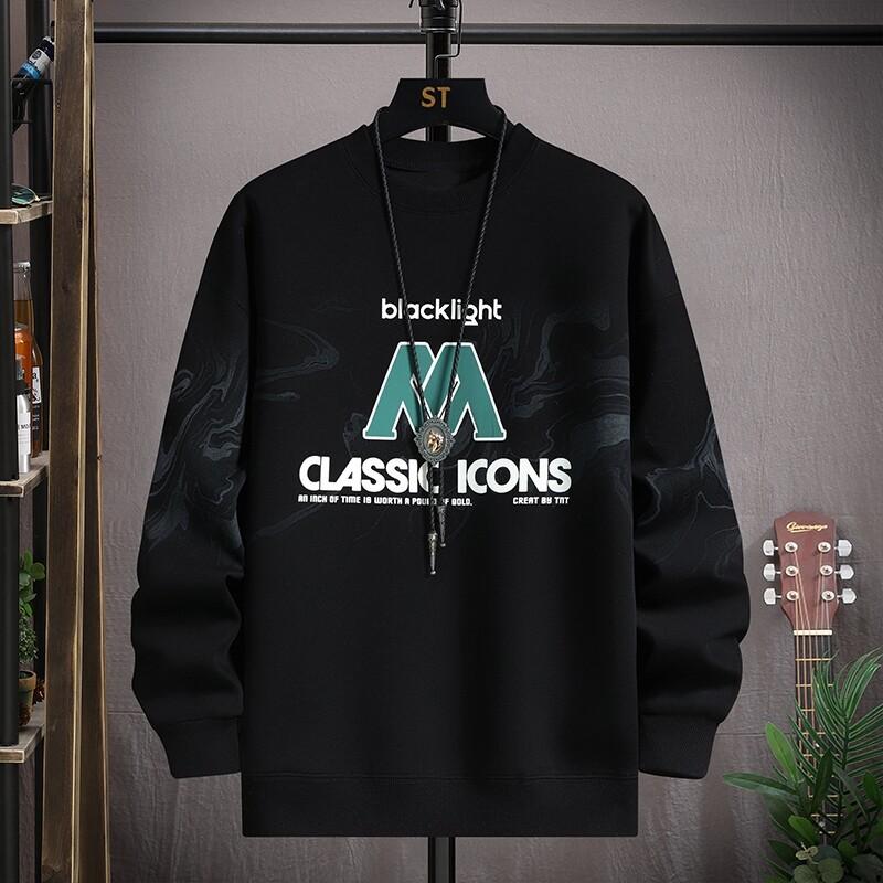 

Свитер с круглым вырезом для мальчиков, подростковый, трендовый принт, студенческий, с длинным рукавом, футболка-поддева 3XL чёрный