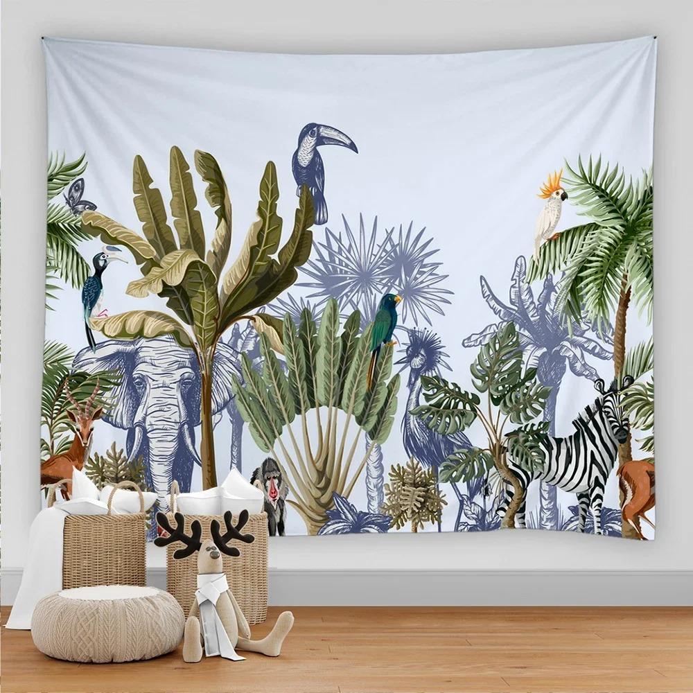 Tropical leaves flowers and birds beach wall hanging animal background palm tree wall hanging tapestry wall cloth carpet