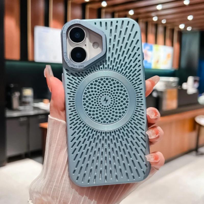 Slim Heat Dissipation Mesh For Magsafe phone Case for iPhone 15 13 12 14 16 Pro Max 16 Plus Metal Camera Protection Cover