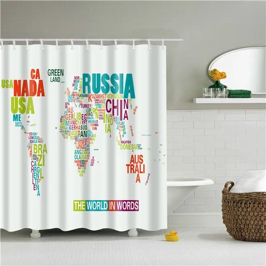 Vintage Style Map Anchor Cowboy Printed Shower Curtains With 12 Hooks Waterproof Polyester Decorative Bathroom Curtains
