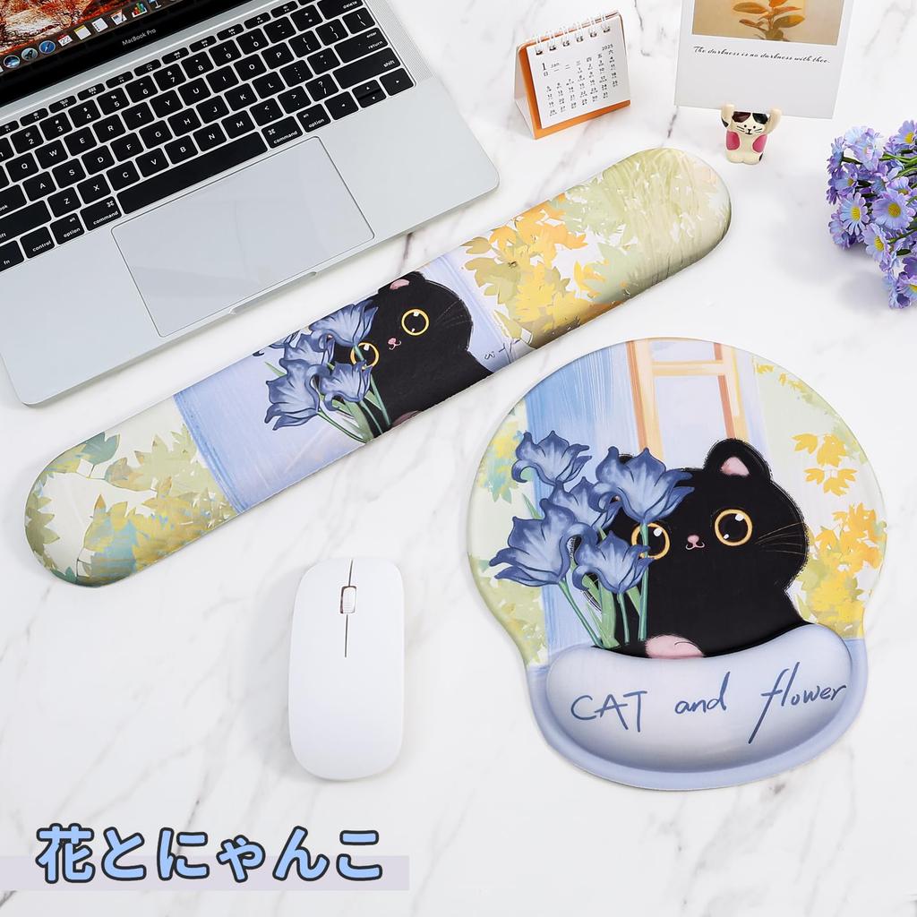 Newseego Keyboard Wrist Rest Keyboard Cute Integrated Mouse Hand Palm Memory Reduces Wrist Suitable for Gaming and Cute Cat Design & Cushion, Pad,