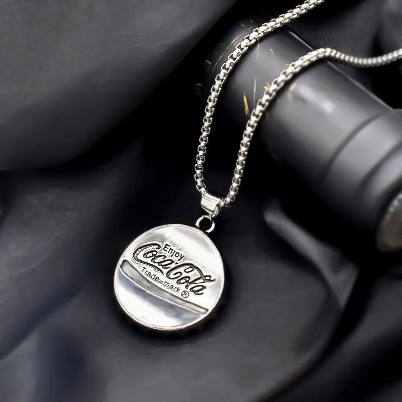 

Bottle Cap Unisex Fashion Statement Long,Length Premium Pendant Hip,Hop Accessory Necklace One Size срібний