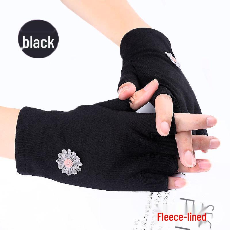 Women's Fleece Fingerless Gloves: Korean Style, Warm for Autumn & Winter, Elastic, Perfect for Driving, Cycling, and Dancing.