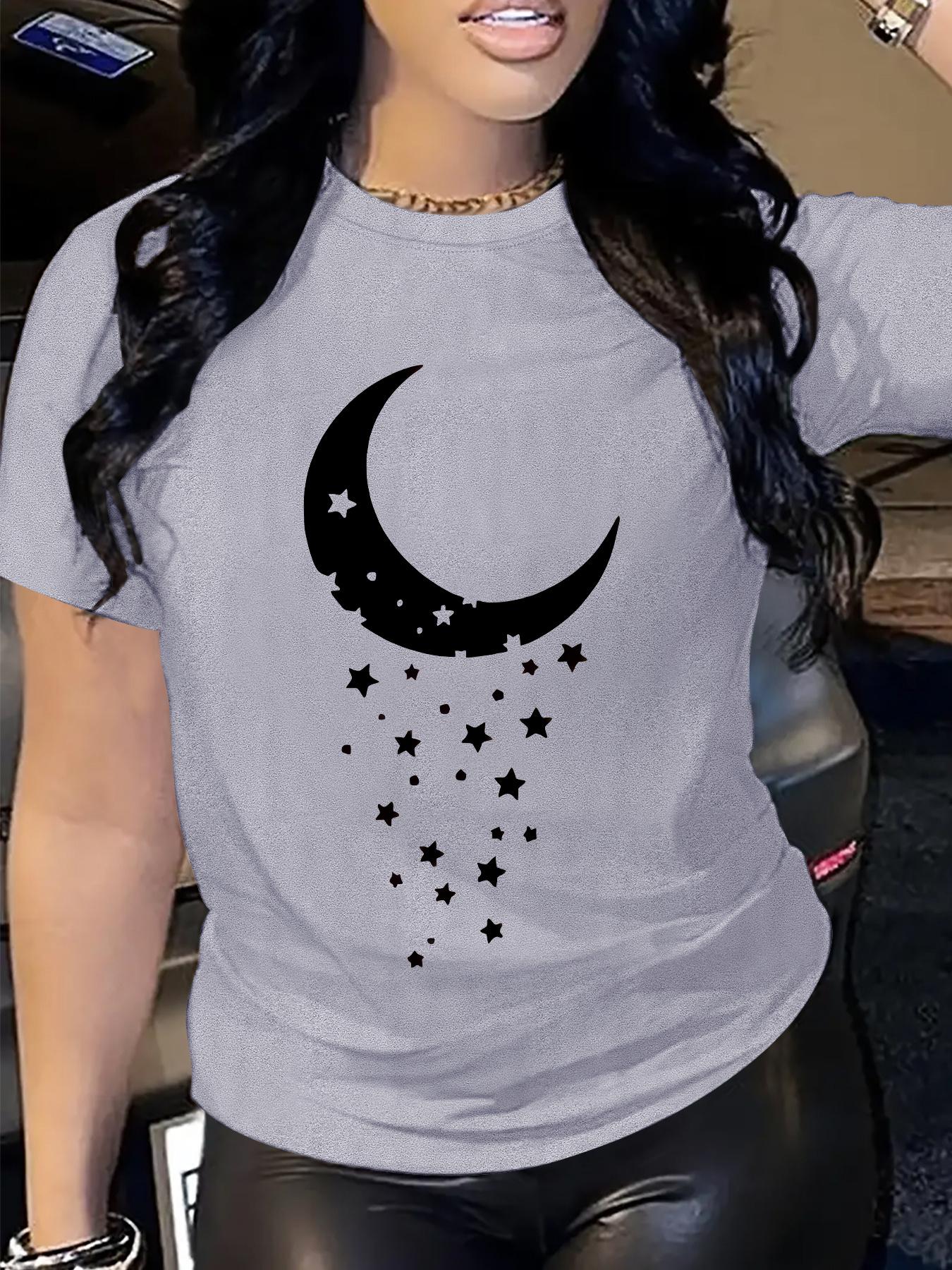 

Летняя женская футболка с коротким рукавом с принтом луны и звезд спереди, удобная и дышащая ткань, футболка женская y2k топ 4XL