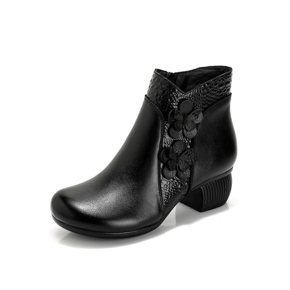 GKTINOO 2025 Neue Herbst Winter Stiefel mit dickem Absatz Damen Warme Stiefel Schuhe Handgefertigt Echtes Leder Reißverschluss Retro Stiefel