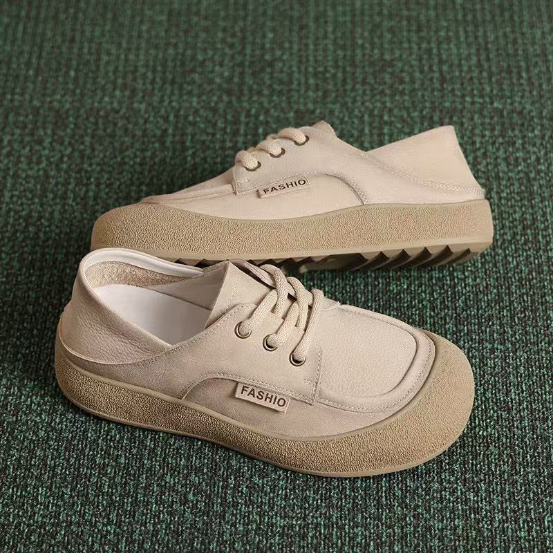 

Autumn new casual versatile color matching single shoes lace-up flat comfortable commuting leather women s shoes 35