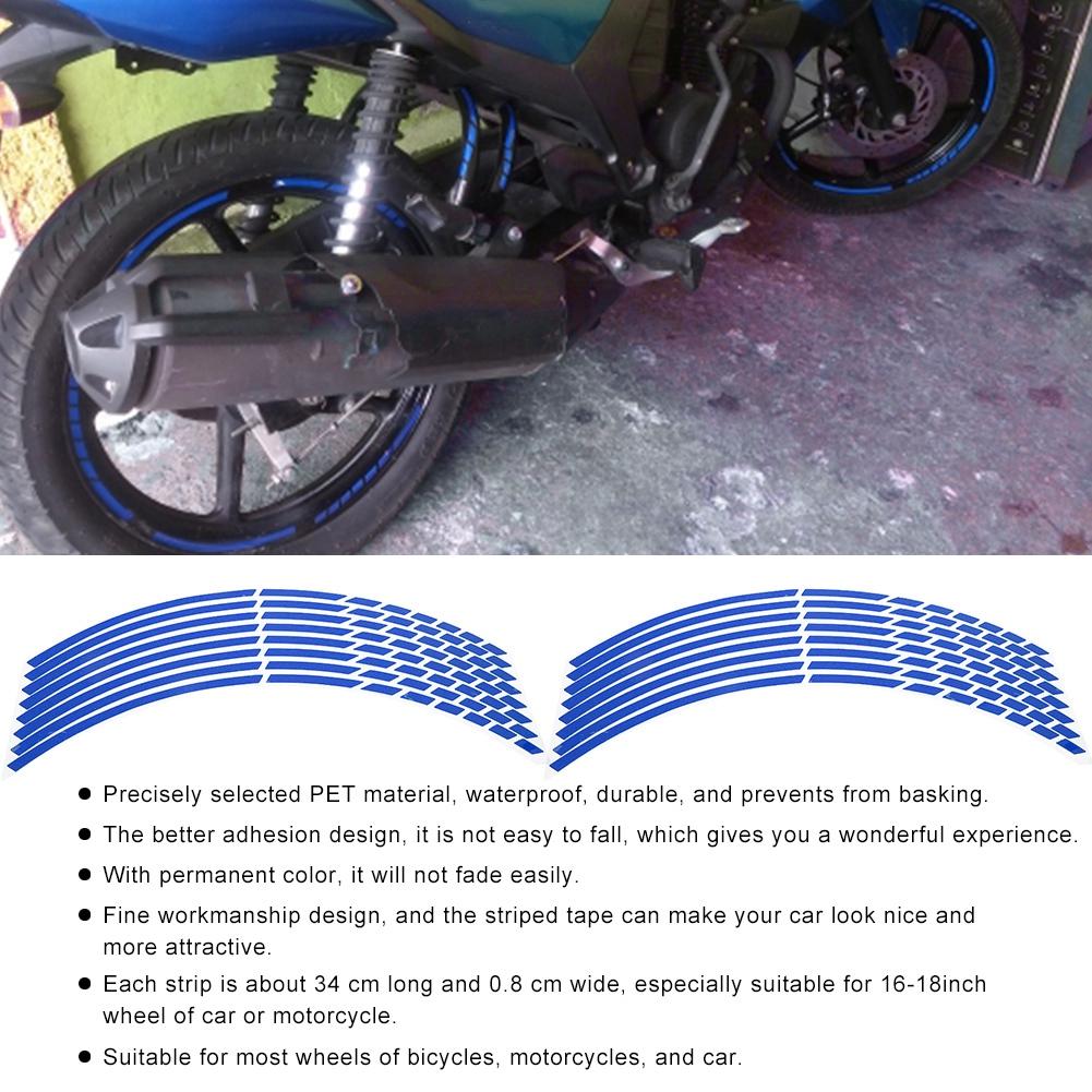16pcs Bike Motorcycle 16-18inch Reflective Wheel Strip Stickers Decoration Accessory(Blue)