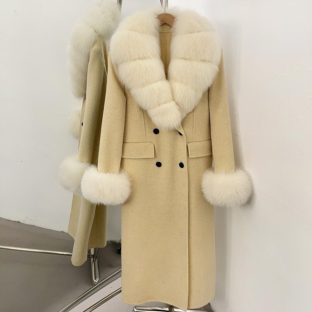 Atmosphere Detachable natural real fox fur collar wool coat women's new winter warm woolen coat