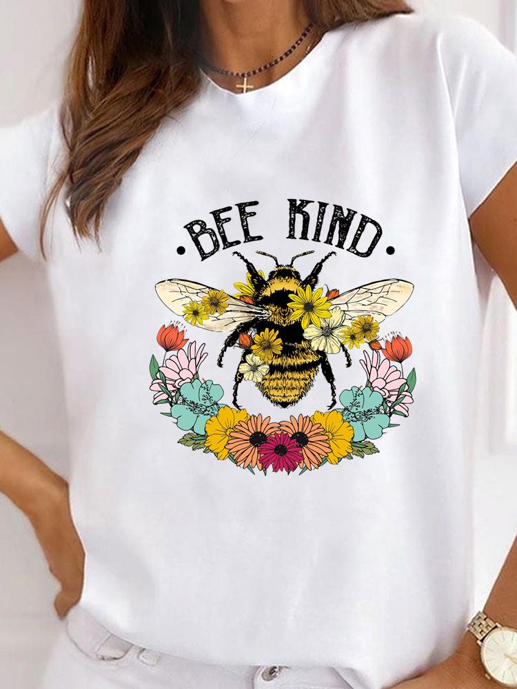 Women Clothes Bee Love Style Letter Clothing Print T Shirt Short Sleeve Summer Top Tee Basic Fashion Graphic T-shirt