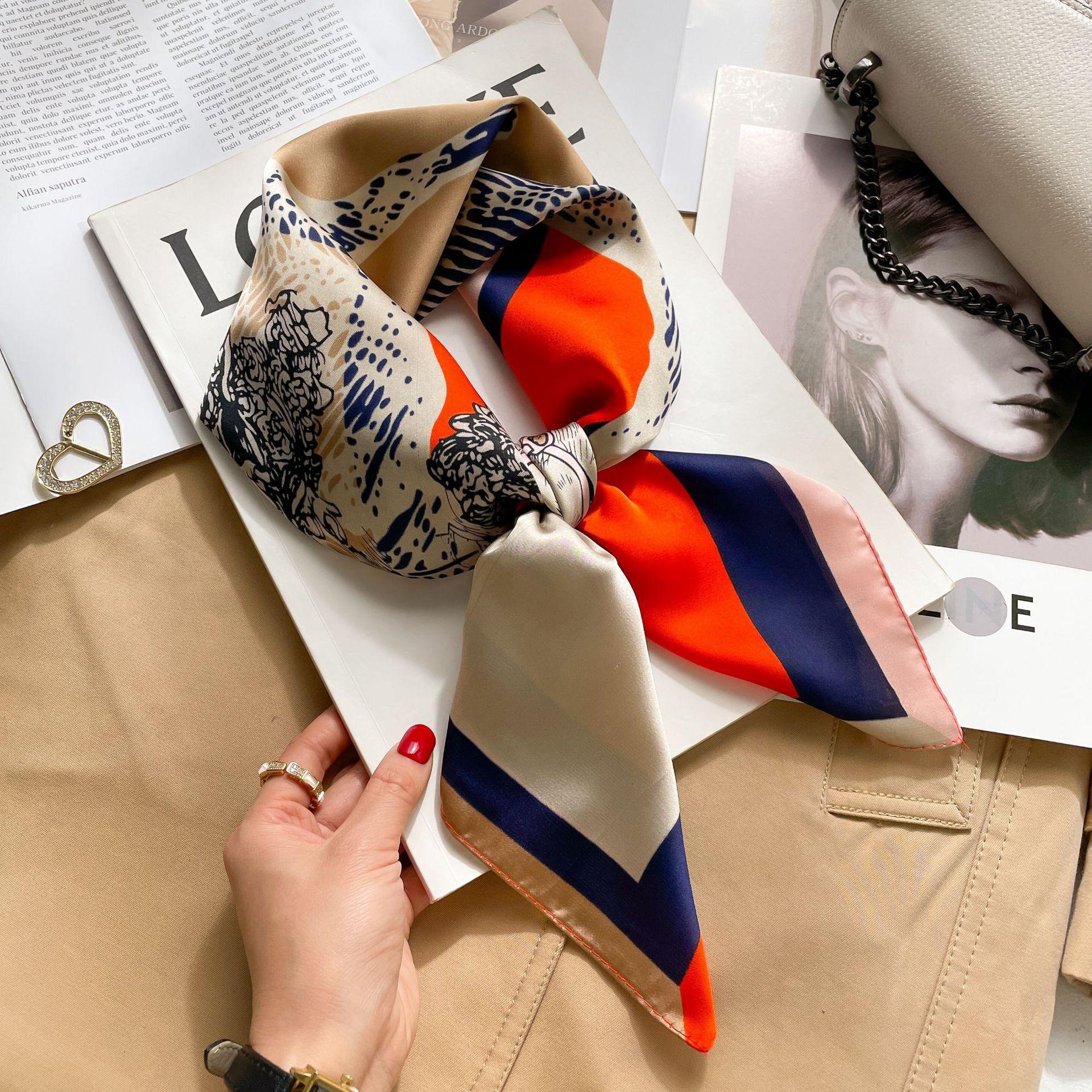 

Brand Floral Print Silk Square Scarf Women Soft Satin Kerchief Hairband Neckerchief Head Hijab Lady Headband Foulard Bag Ribbon 70X70CM