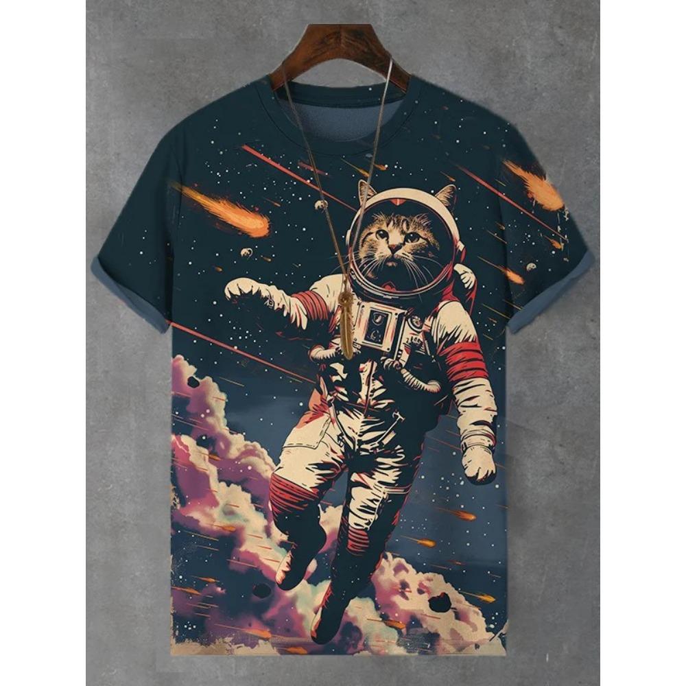 Men's Animal Funny Cat Printed T Shirt Short Sleeve Tees 3D Print O-Neck Shirts Party Summer Casual Men's Clothing Apparel