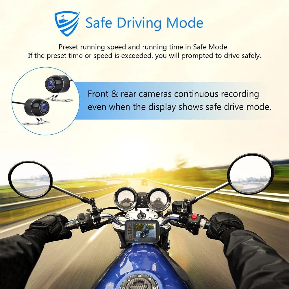 2 Inch Motorcycle Dash Cam HD 1080P DVR Camera Wide-Angle Loop Recorder Front & Rear Waterproof Night Vision Driving Recorder