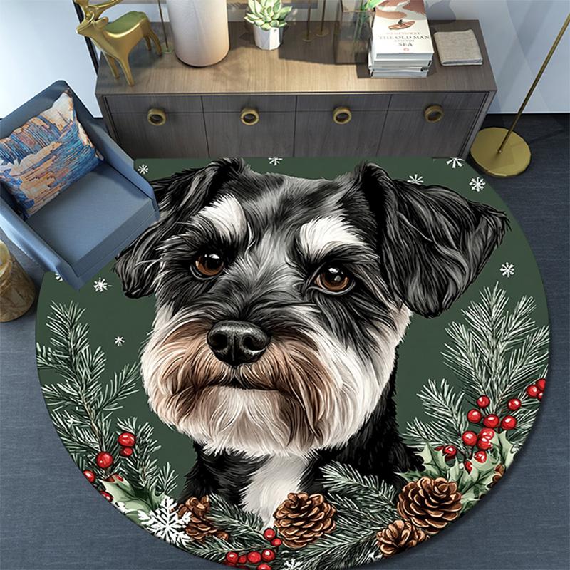 Tappeto Rotondo Cane Schnauzer, Tappeto per Soggiorno Camera da Letto Divano Stanza dei Giochi Decorazione, Tappetino Antiscivolo