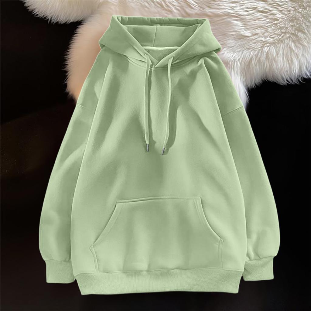 Ladies' Casual And Fashionable Solid Color Long Sleeved Hooded Warm Shirt Loose And Comfortable Hoodie