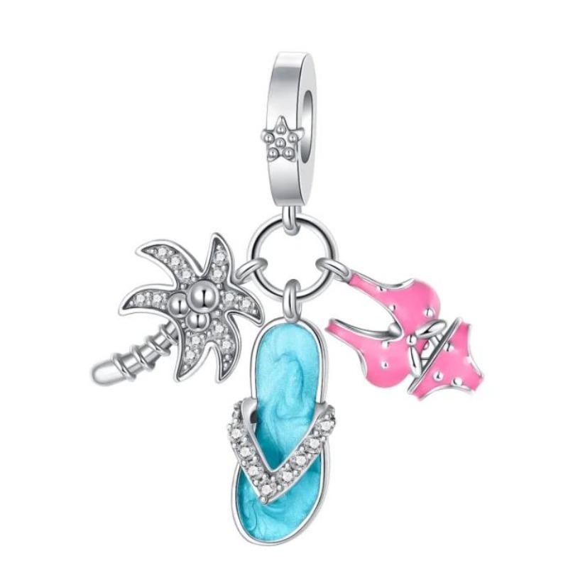 Colorful Copper Summer Beach Charms Coconut Tree Beads Pendants Fit Bracelet Necklace Diy Jewelry Vacation Gift