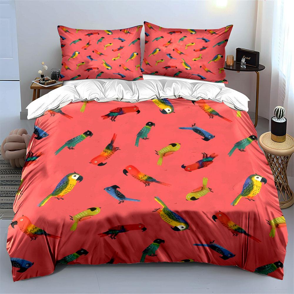 "Colorful Parrot Print Decor Set" Bedding Set with 1 Duvet Cover 2 Pillowcases Single Double King Queen Gift