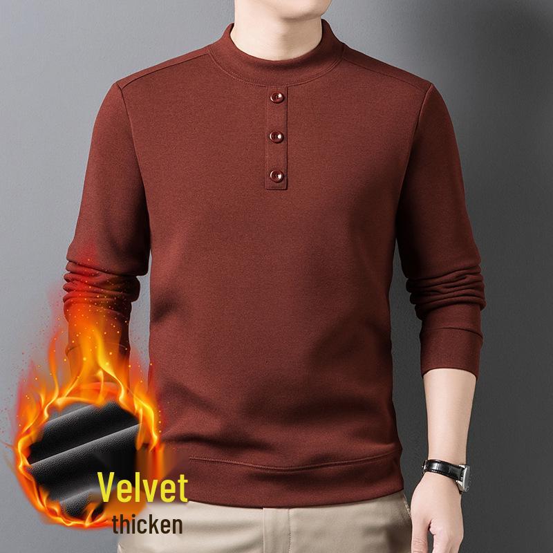 

Men s Stand Collar Velvet-Lined Hoodie - Long-Sleeve, Solid Color, Warm and Versatile for Autumn/Winter. M червоний