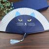 Cartoon Cat Hand Fan Chinese Japanese Folding Fan Silk Handheld Fan for Wedding Dancing Party Church Gifts Decoration