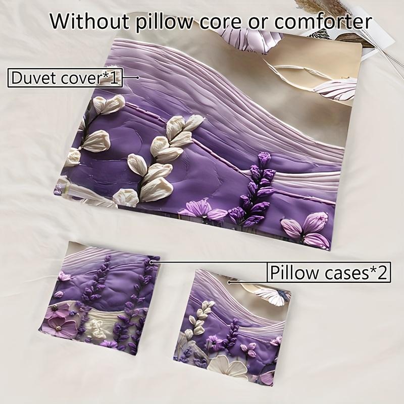 Comforter 3Pcs Purple 3D Floral And Butterfly Lavender Plant - Includes 1 And 2 S
