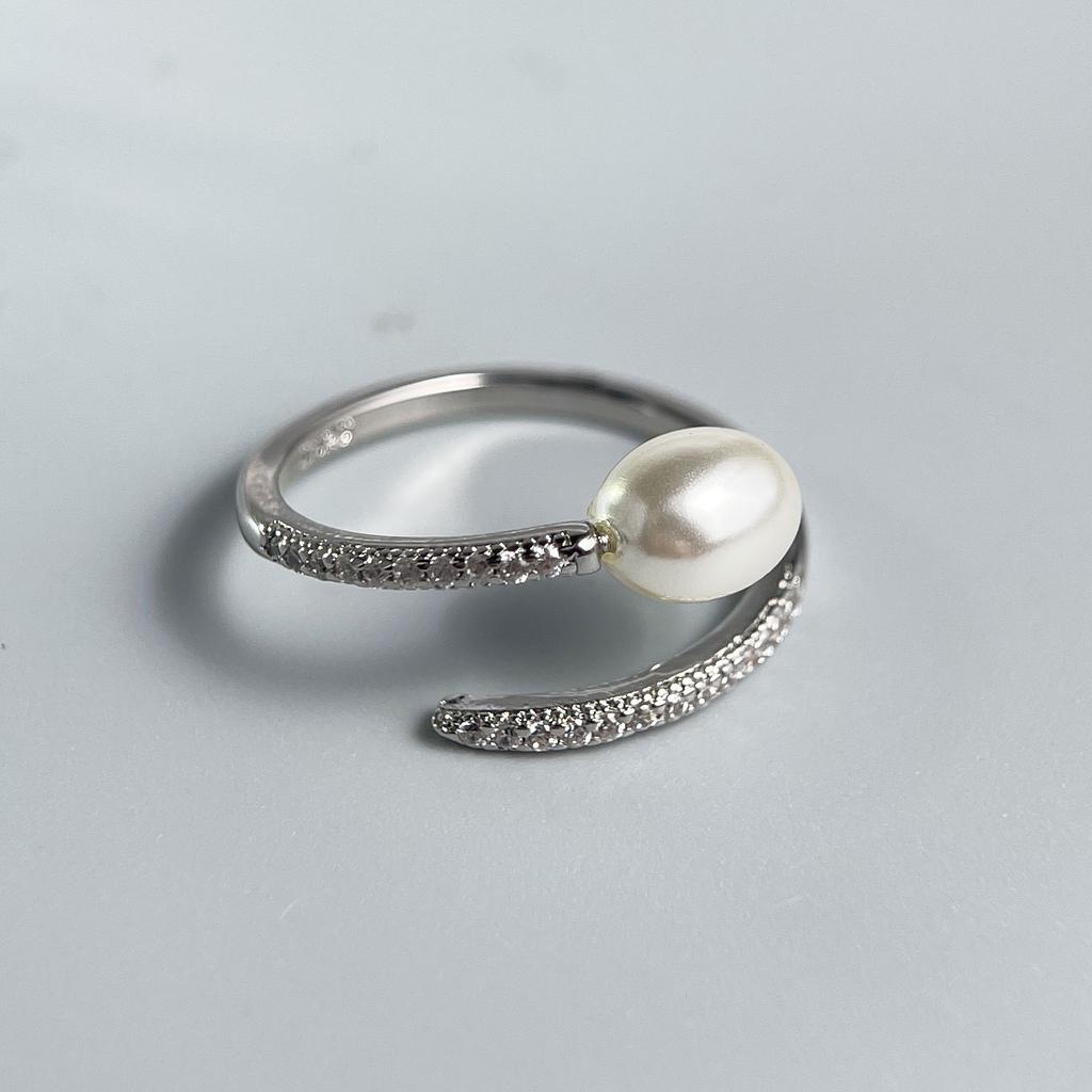 925 Sterling Silver Rings for Women Couple Minimalist Sparckling Pearl Ring Fine CZ Jewelry Birthday Gift Prevent Allergy