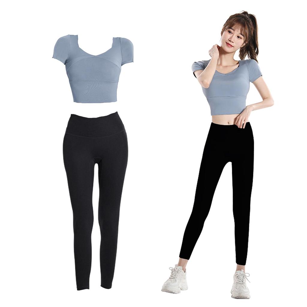 SooPii Yoga Top and Bottom Sportswear and Training Set with Half Sports Yoga and Leggings High Light Blue Women's Set, Wear, 2-Piece Sleeves, Bra,