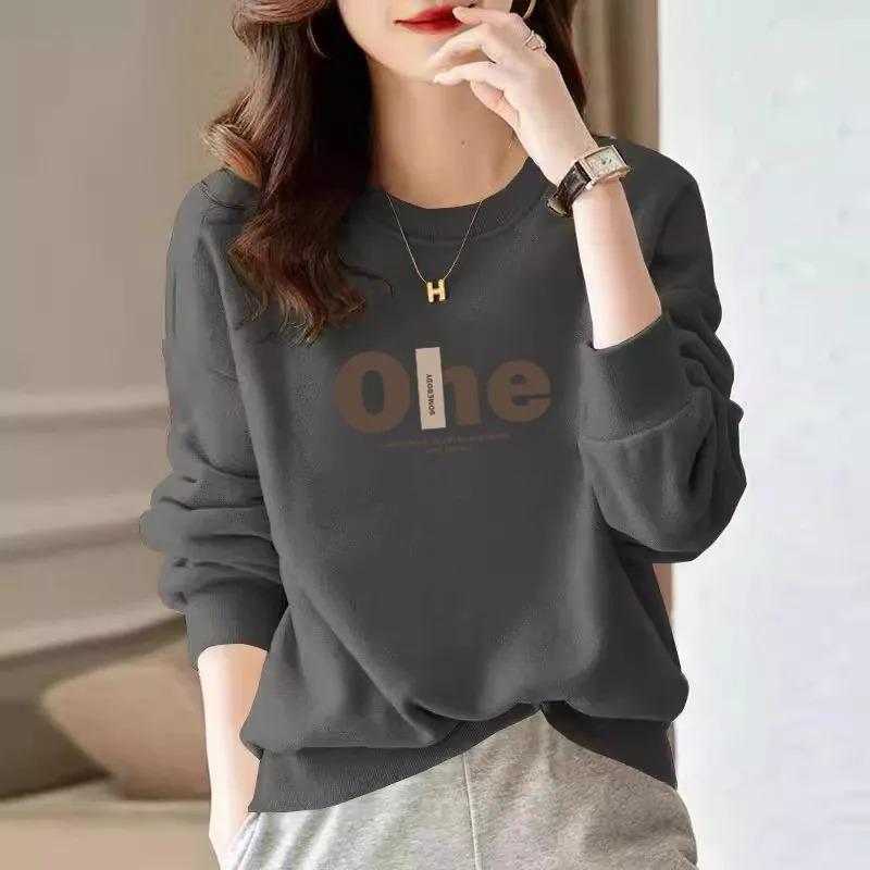 Pure Cotton Sweatshirt for Women in Autumn and Winter Thickened Trendy Letter Print Simple Casual Fashion Women's Top