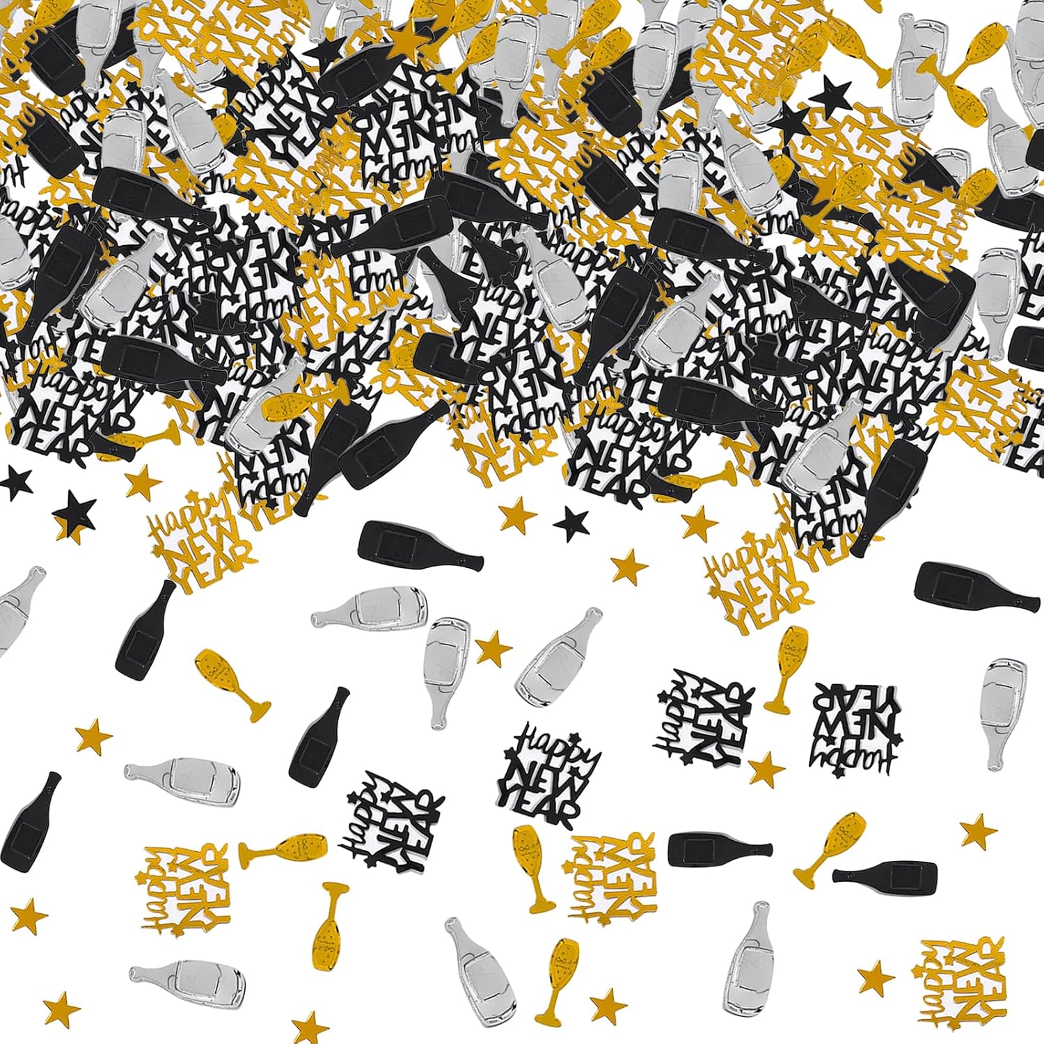 2026 New Year Confetti for Table Decorations, Golden Silver Cup Champagne Sprinkles Metallic Foil 2026 New Year Table Confetti Sequ for Party чёрный