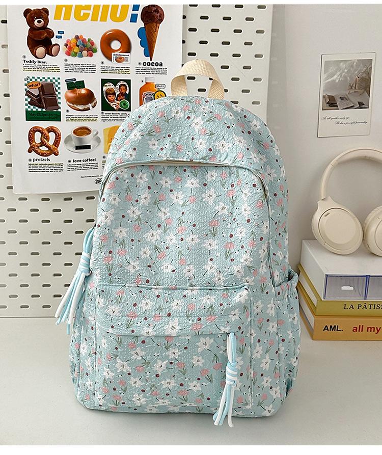 School Bag Korean Ins Wind Floral Junior High School Student School Bag High Value Large Capacity Backpack Simple and Lightweight Campus Backpack