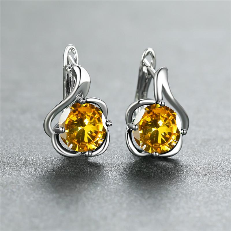 Red Green Zircon Round Stone Female Crystal Hoop Earrings Boho Silver Color Wedding Jewelry For Women