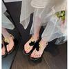 Sheepskin version~ New Xiaoxiangfeng camellia flip-flops women's one-character buckle belt leather color matching flat-toed sandals