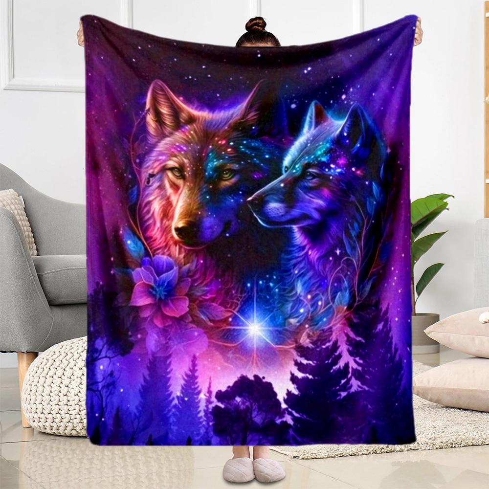 Wolf Moon Reflection Blanket,Suitable for sofas, offices, travel, living rooms, Gifts to relatives and friends, Blanket,Suitable for all seasons.